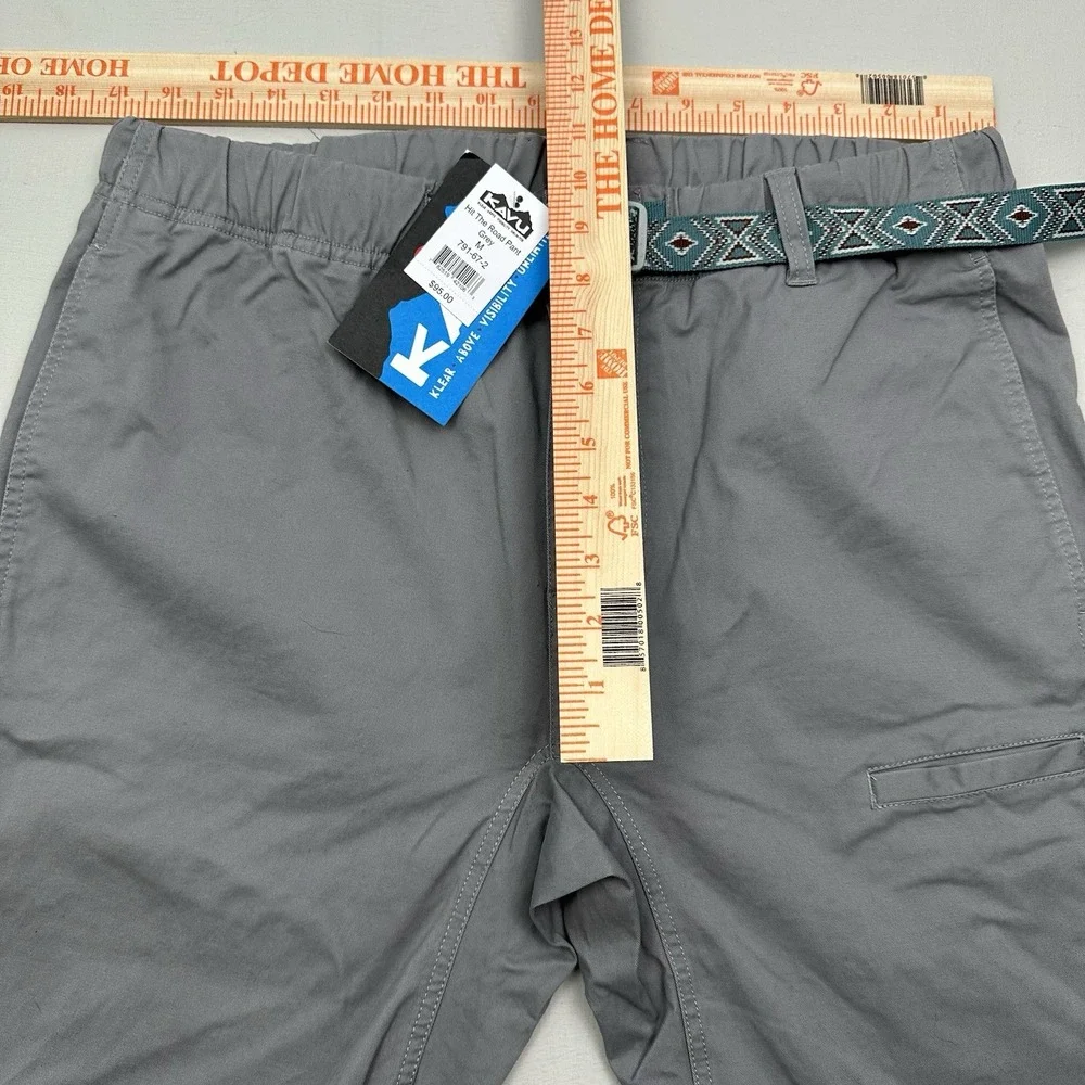 NEW KAVU Hit The Road Pants Men MEDIUM Gray Belted Elastic Waist Stretch Hiking